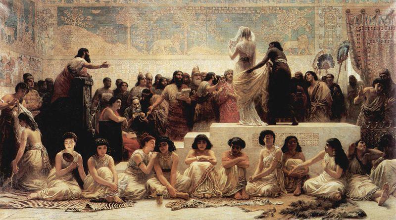 Edwin long,R.A. Der Heiratsmarkt von Babylon oil painting picture